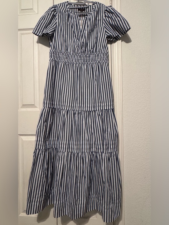Quince Dresses & Skirts - Striped Blue and White Tiered Midi Skirt